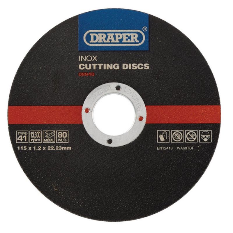 Draper Inox Flat Metal Cutting Disc 115 x 22.2 x 1.2mm (Pack of 10)