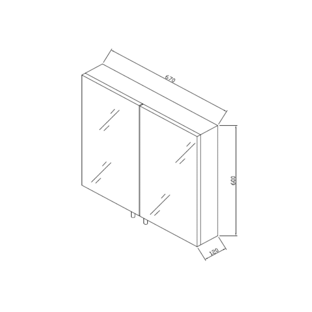 RAK Ceramics Delta Stainless Steel Double Cabinet with Mirrored Doors (H)600x(W)670x(D)120mm