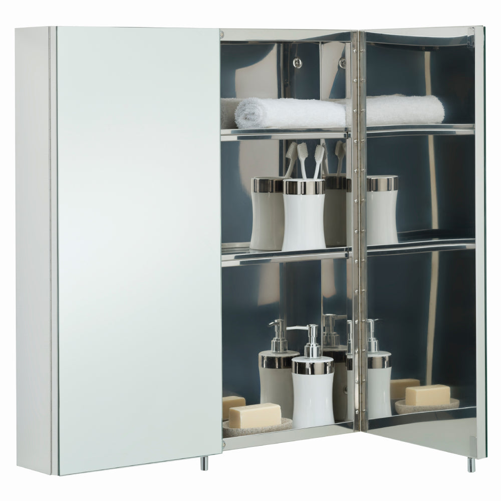 RAK Ceramics Delta Stainless Steel Double Cabinet with Mirrored Doors (H)600x(W)670x(D)120mm