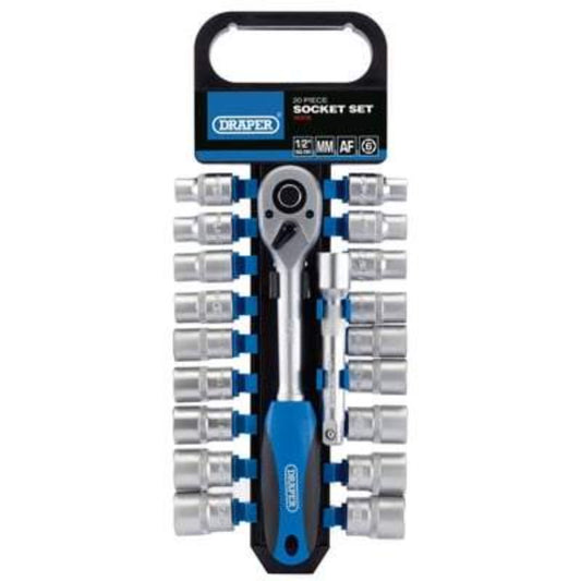 Draper Combined MM/AF Socket and Ratchet Set - 1/2" Square Drive - (20 Pieces)