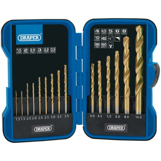 Draper Metric Titanium Nitride Coated HSS Drill Bit Set - (15 Pieces)