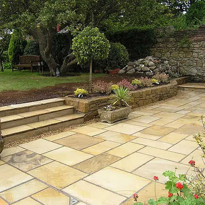 Traditional Mint Fossil Sandstone Paving Pack (19.50m2 - 66 Slabs / Mixed Pack)