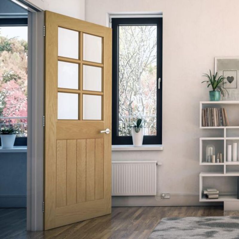 Image for Deanta Ely Prefinished 6L Glazed Interior Oak Door 2040 x 626 x 40mm