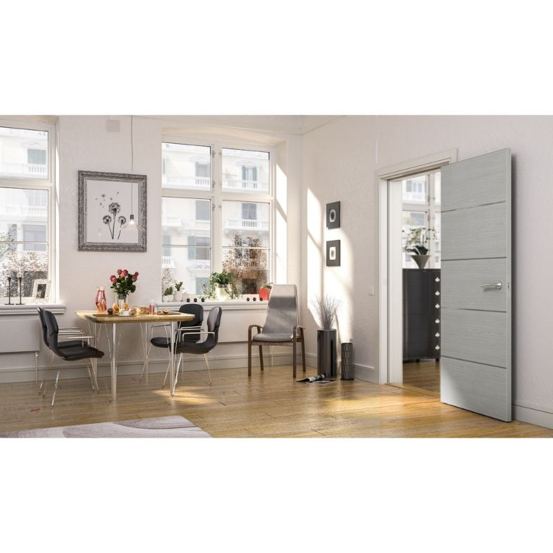 Deanta Flush Light Grey Ash Prefinished Internal Door With Dark Grey Horizontal Inlays 