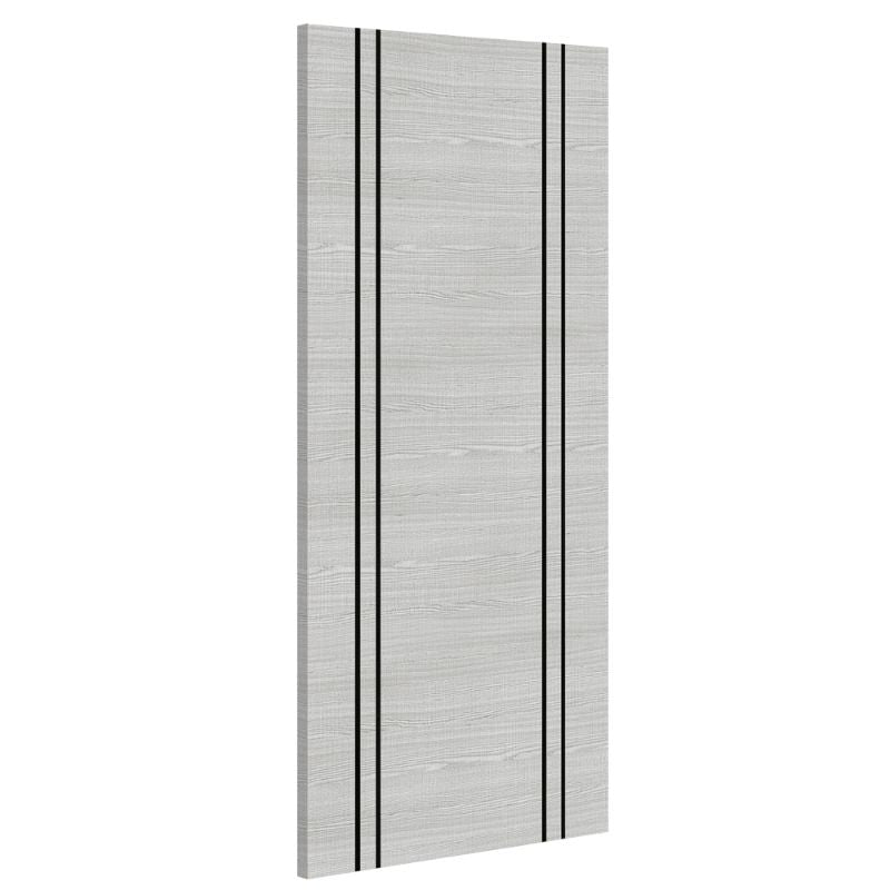 Deanta Flush Light Grey Ash Prefinished Internal Door With Dark Grey Vertical Inlays