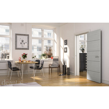 Deanta Flush Light Grey Ash Prefinished Internal Fire Door With Dark Grey Horizontal Inlays 2040 x 926 x 45mm