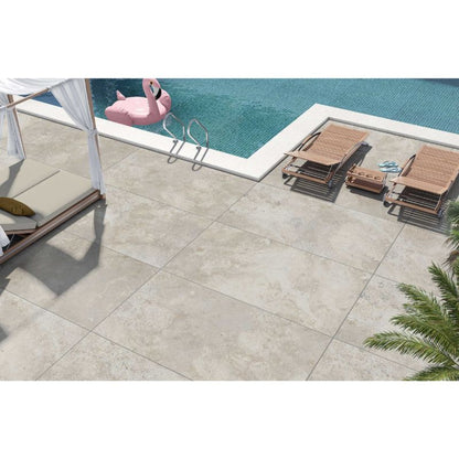 Travertine Outdoor Glazed Porcelain Paving 1200mm x 600mm - Beige 