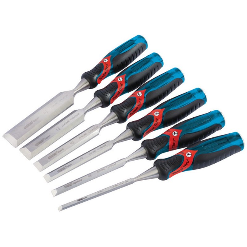 Draper Soft Grip Pund Thru Bevel Edge Wood Chisel Set (6 Piece)