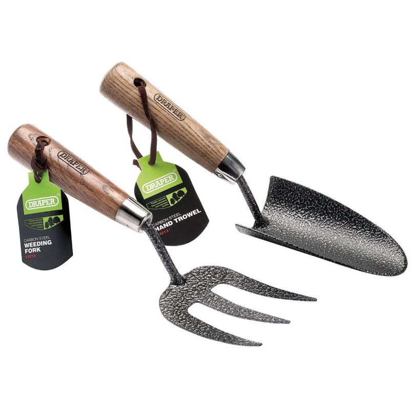 Draper Carbon Steel Heavy Duty Hand Fork and Trowel Set with Ash Handles