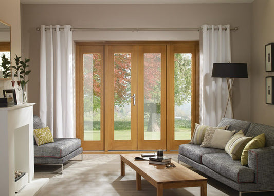 Image for XL Joinery La Porte French Door in Pre-Finished External Oak Includes Sidelight Frame (Chrome Hardware)