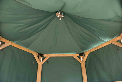 Image for Forest 4.7m Hexagonal Wooden Garden Gazebo with Thatched Roof - Green Lining