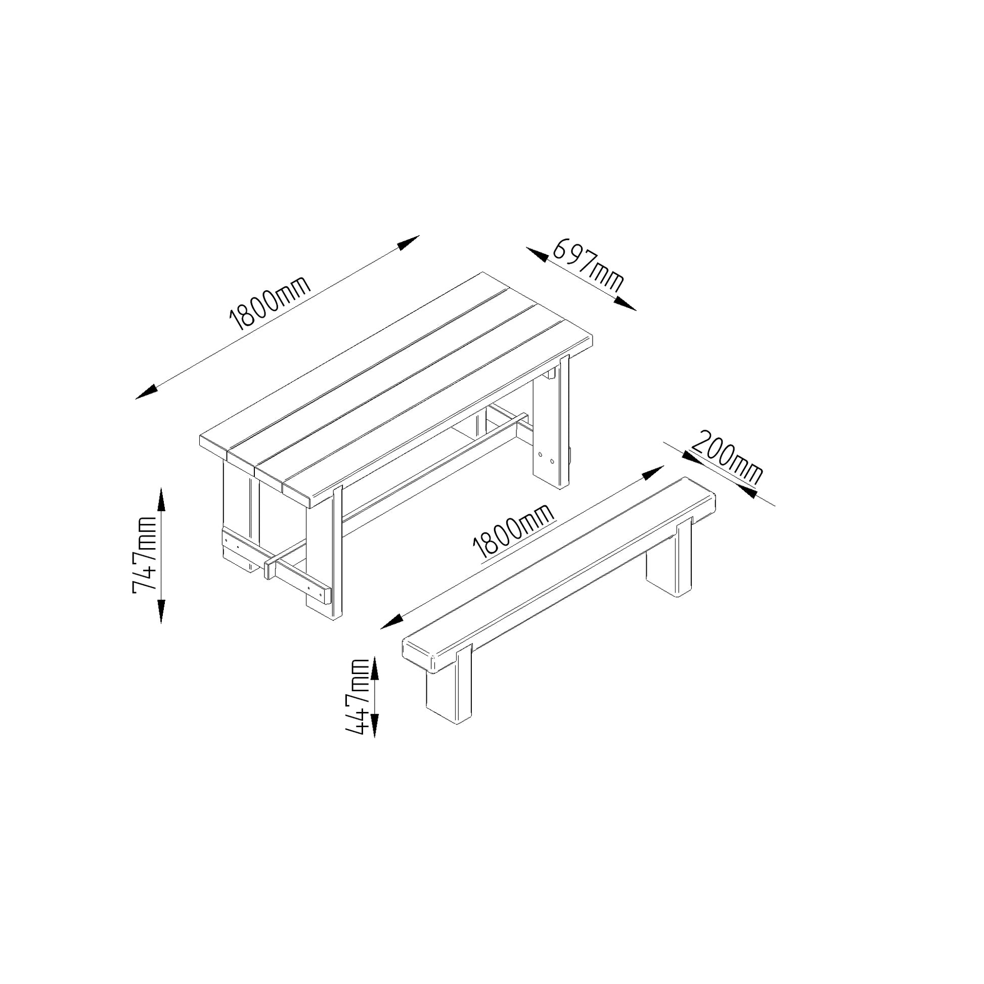 Image for Forest Refectory Table and Sleeper Bench Set - 1.8m