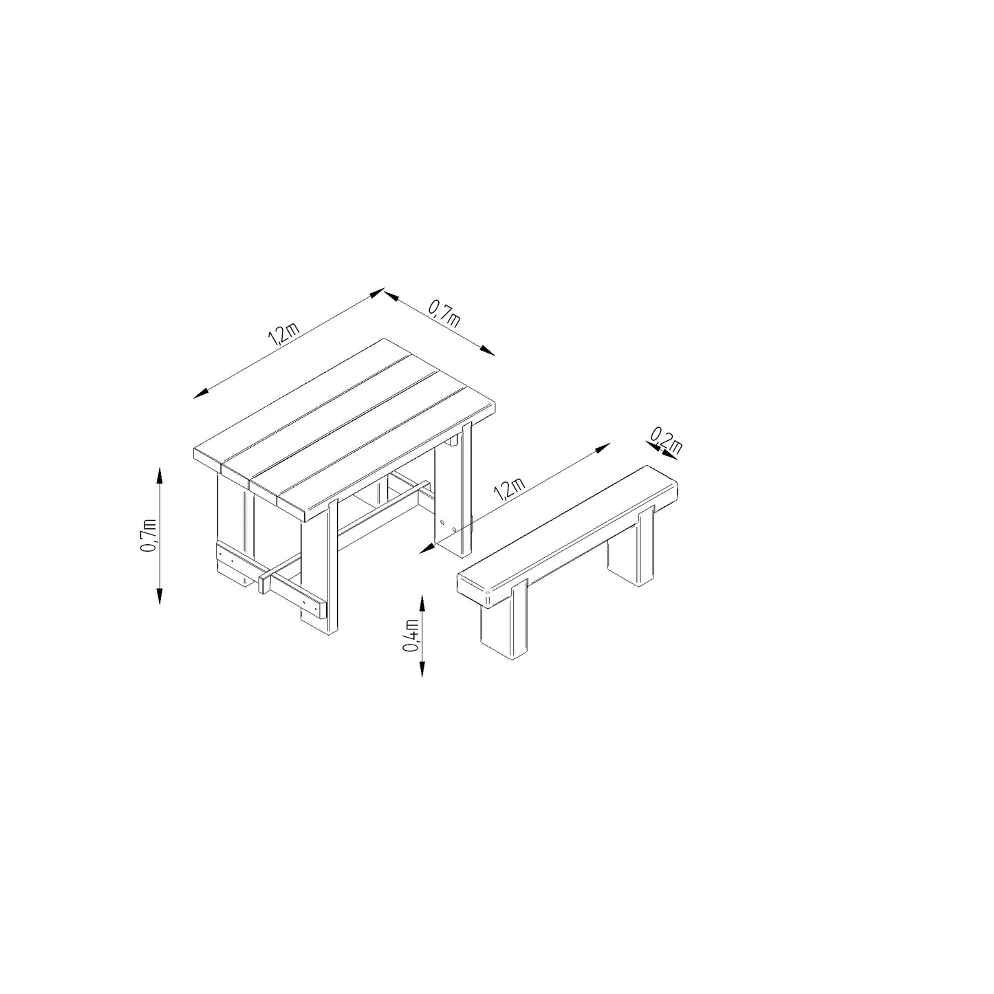 Image for Forest Refectory Table and Sleeper Bench Set - 1.2m