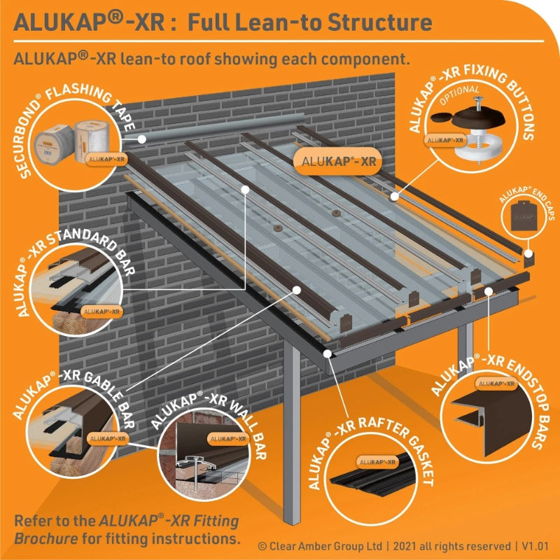 Alukap-XR 60mm Aluminium Bar with Rafter Gasket and End Cap - Powder Coated