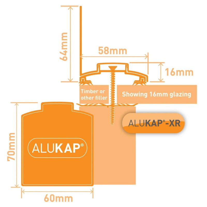 Alukap-XR 60mm Aluminium Wall Bar with Rafter Gasket and End Cap - All Lengths