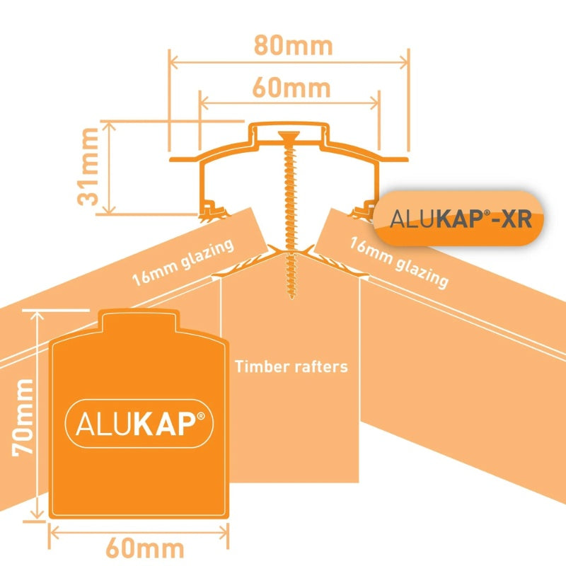 Alukap-XR Aluminium Hip Bar with Rafter Gasket and End Cap - All Lengths