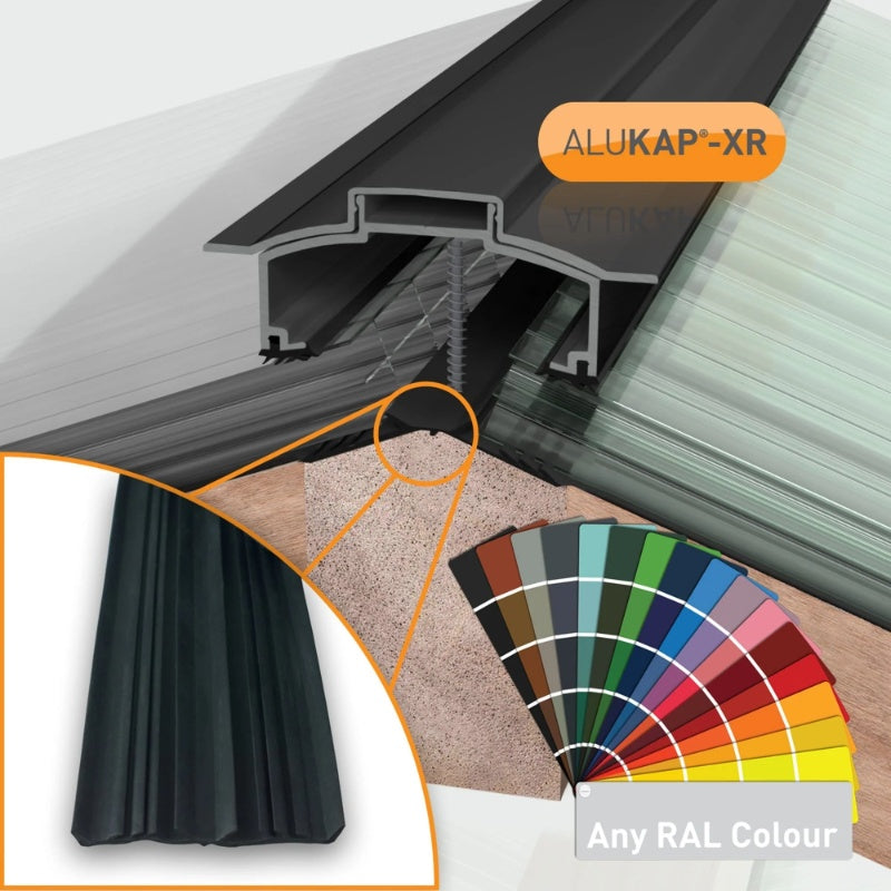 Alukap-XR Aluminium Hip Bar with Rafter Gasket and End Cap - All Lengths