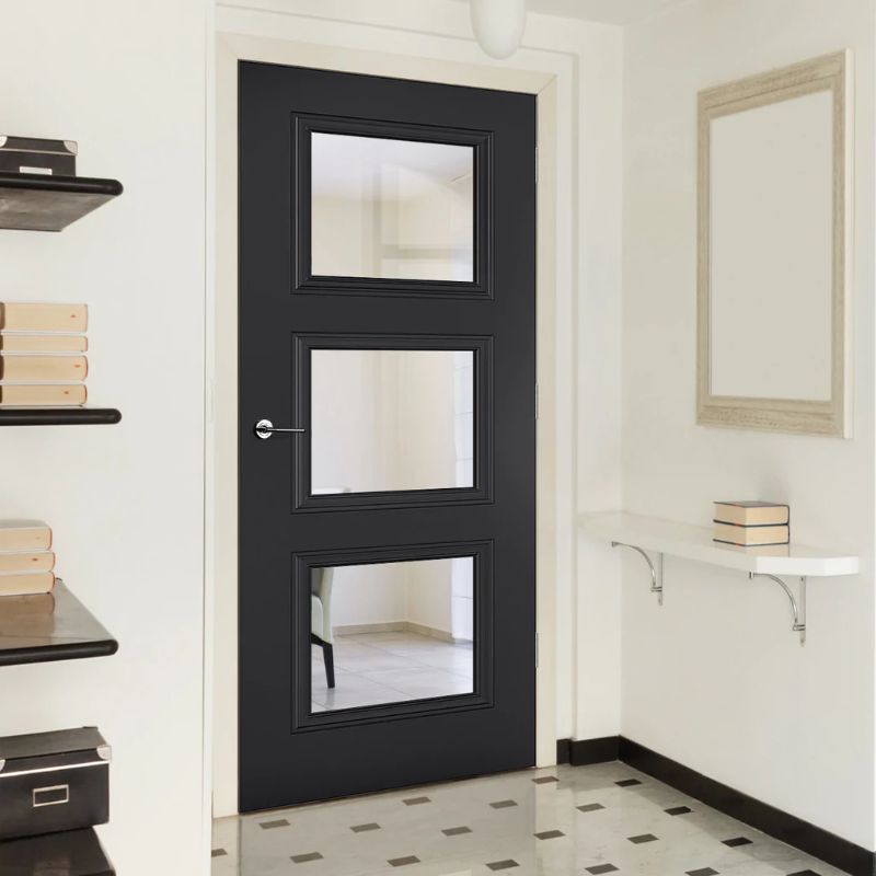 LPD Antwerp Black Primed 3L Internal Clear Glazed Door - 78in x 30in x 35mm (1981 x 762mm)
