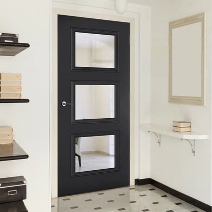 LPD Antwerp Black Primed 3L Internal Clear Glazed Door - 78in x 27in x 35mm (1981 x 686mm)
