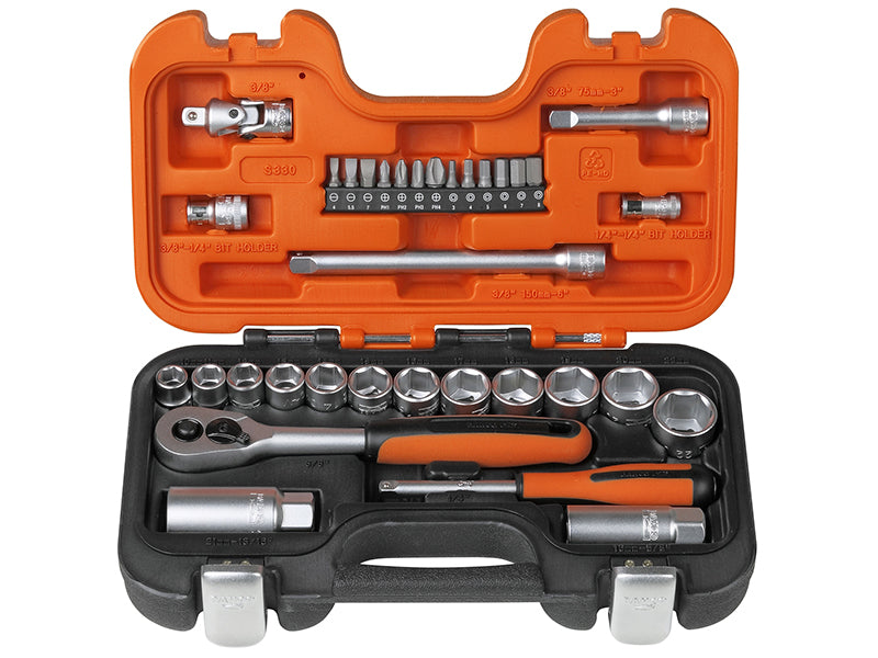 Bahco S330 Socket Set of 34 Metric 3/8in Drive + 1/4in Accessories