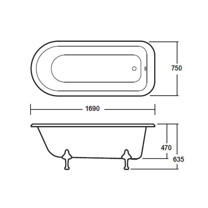 Bayswater Sutherland 1700mm Single Ended Bath