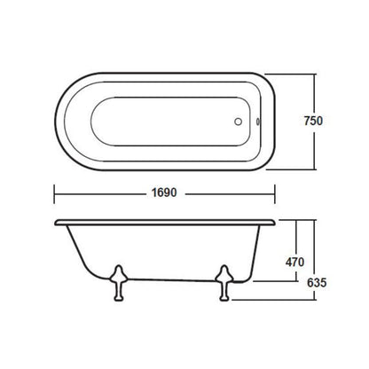 Bayswater Sutherland 1700mm Single Ended Bath