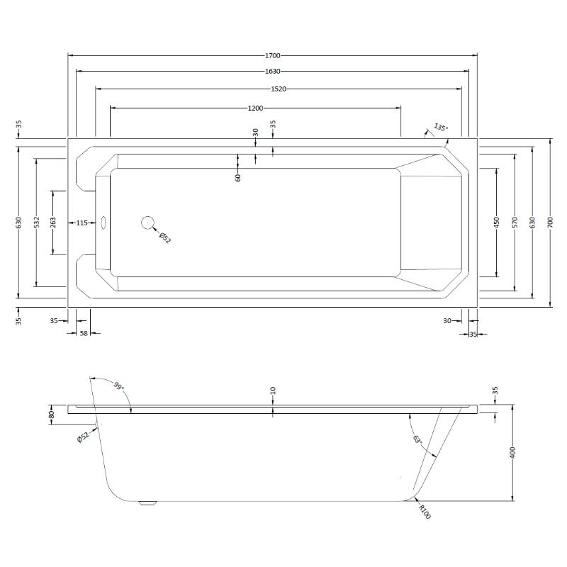 Bayswater Bathurst 1700mm x 700mm Single Ended Bath`