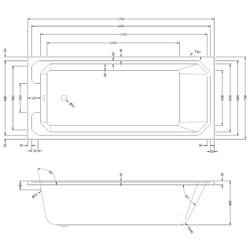 Bayswater Bathurst 1700mm x 750mm Single Ended Bath