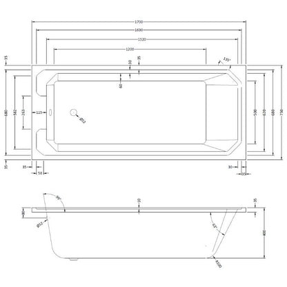 Bayswater Bathurst 1700mm x 750mm Single Ended Bath