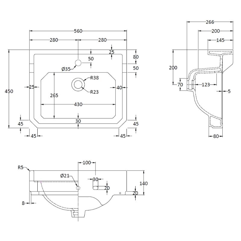 Bayswater Fitzroy 560mm 1 Tap Hole Basin