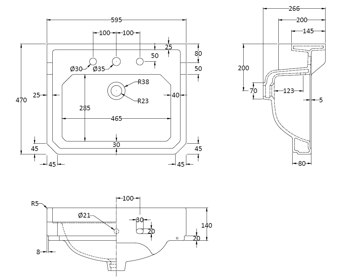 Image for Bayswater Fitzroy 595mm 3 Tap Hole Basin