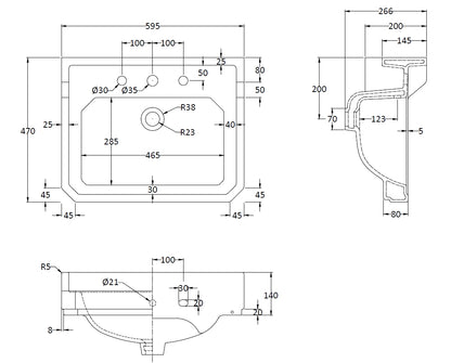 Image for Bayswater Fitzroy 595mm 3 Tap Hole Basin