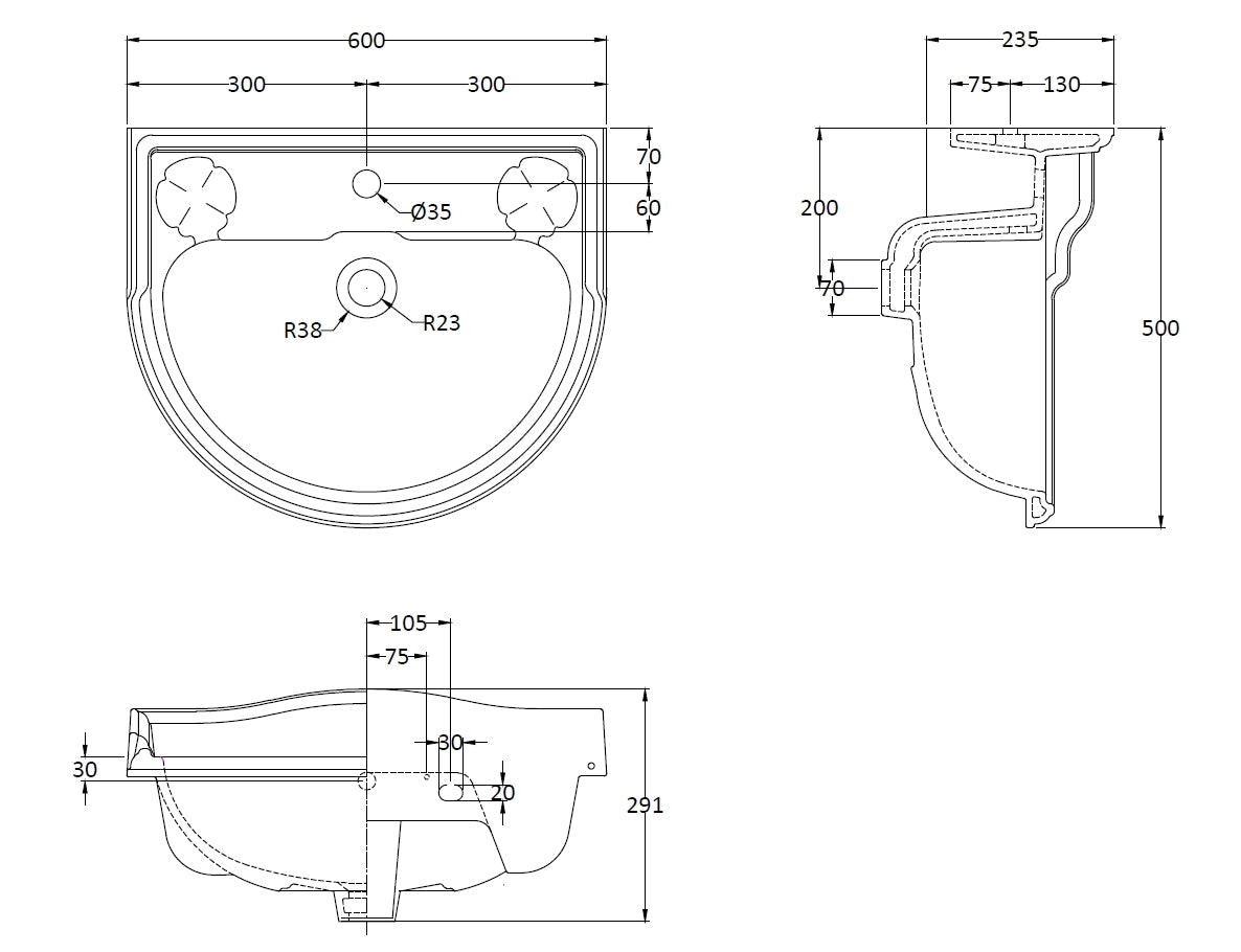 Image for Bayswater Porchester 600mm 1 Tap Hole Basin