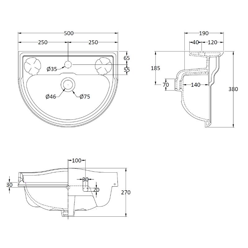 Bayswater Porchester 500mm 1 Tap Hole Basin