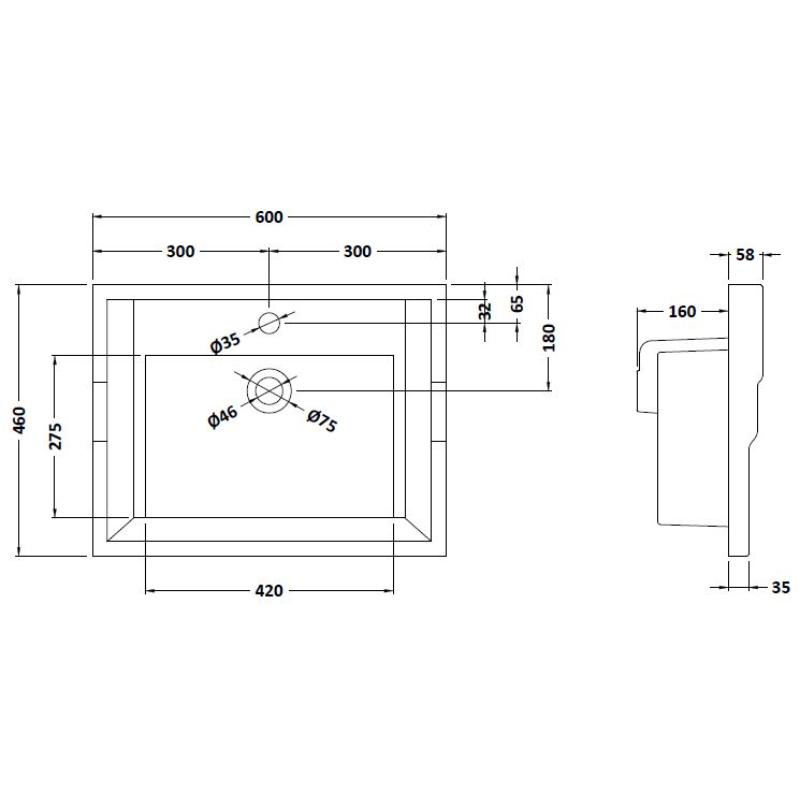 Bayswater 600mm Traditional 1 Tap Hole Basin