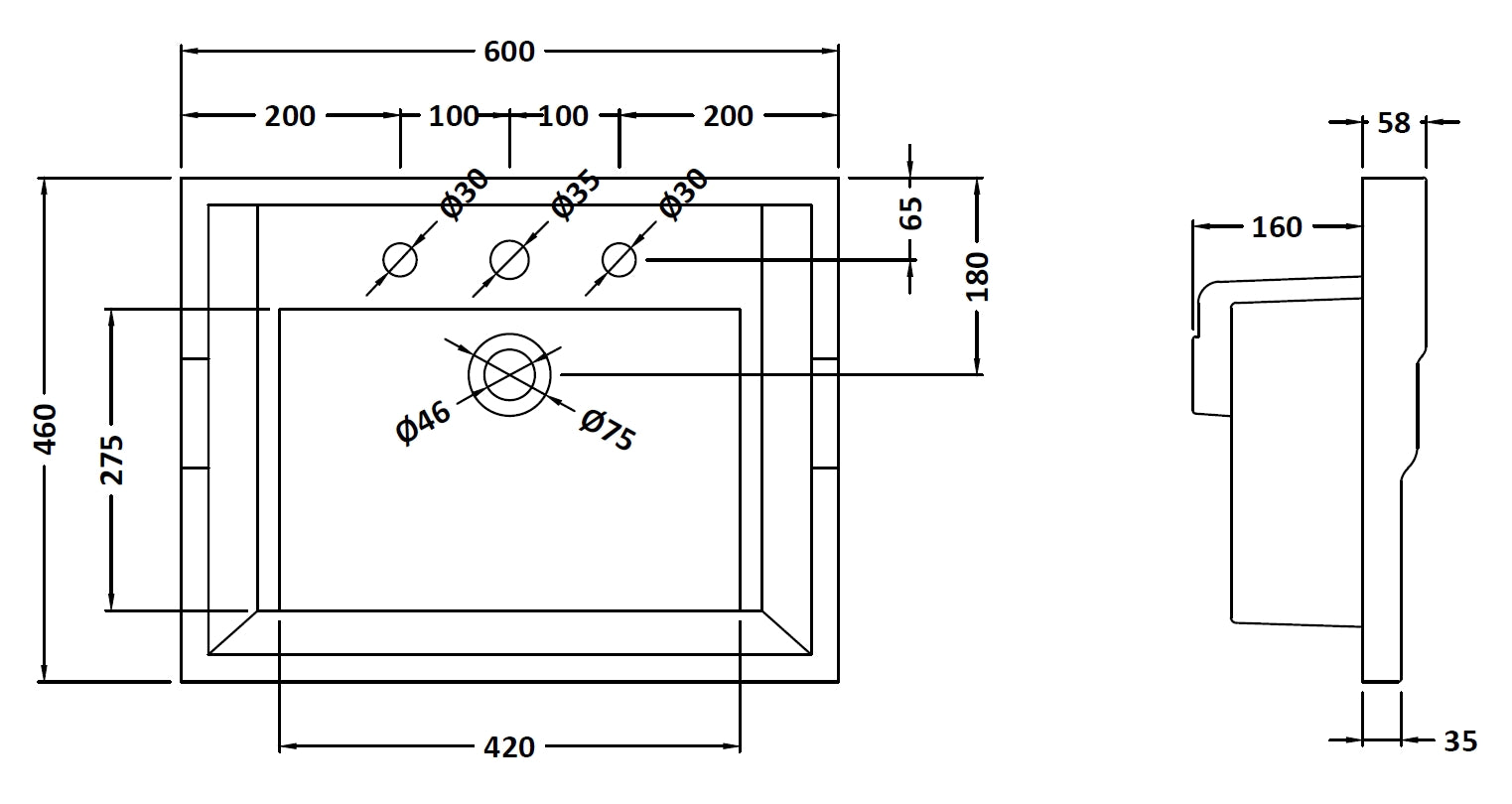 Image for Bayswater 600mm Traditional 3 Tap Hole Basin