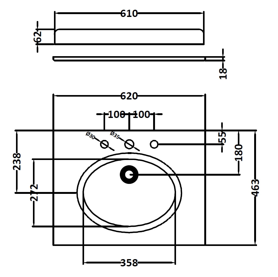 Image for Bayswater White 600mm Single Bowl 3 Tap Hole