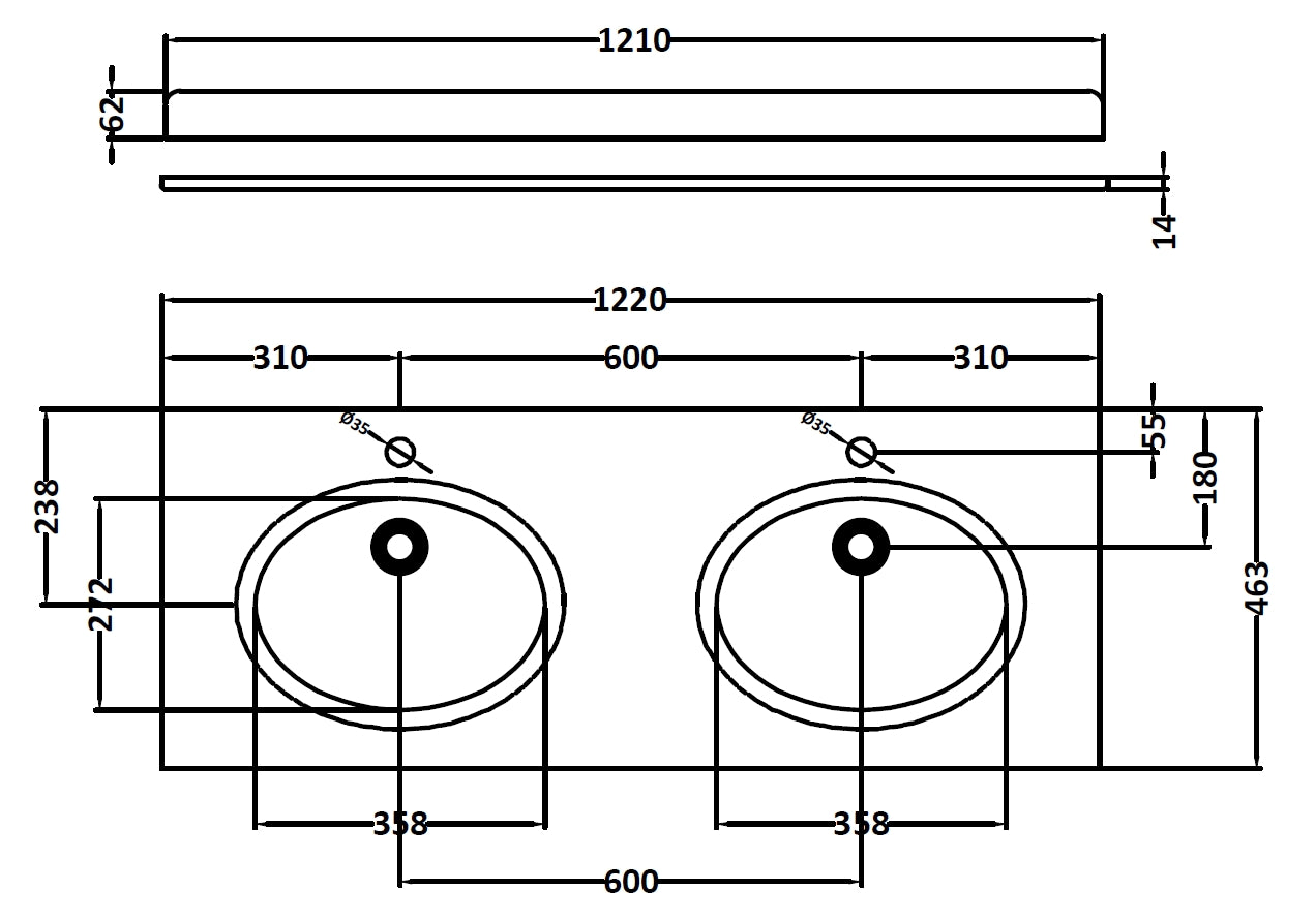 Image for Bayswater Black 1200mm Double Bowl 1 Tap Hole