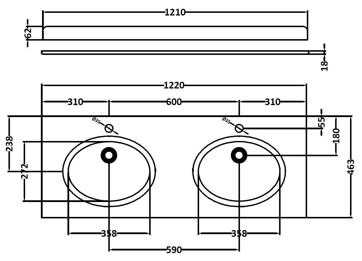 Image for Bayswater White 1200mm Double Bowl 1 Tap Hole