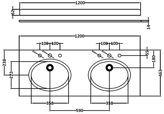 Image for Bayswater Black 1200mm Double Bowl 3 Tap Hole