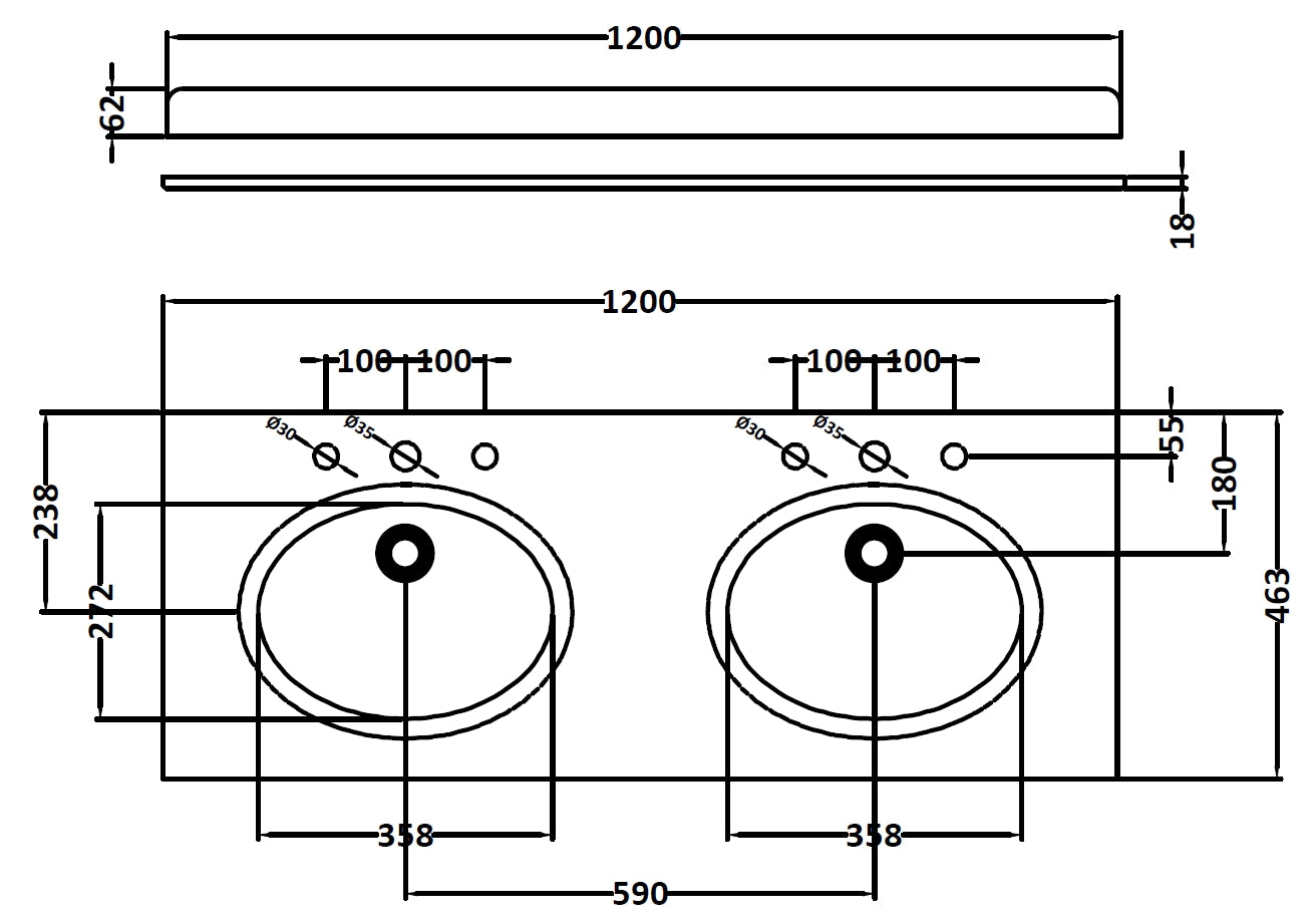 Image for Bayswater White 1200mm Double Bowl 3 Tap Hole