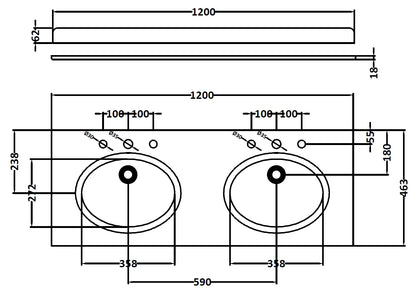 Image for Bayswater White 1200mm Double Bowl 3 Tap Hole