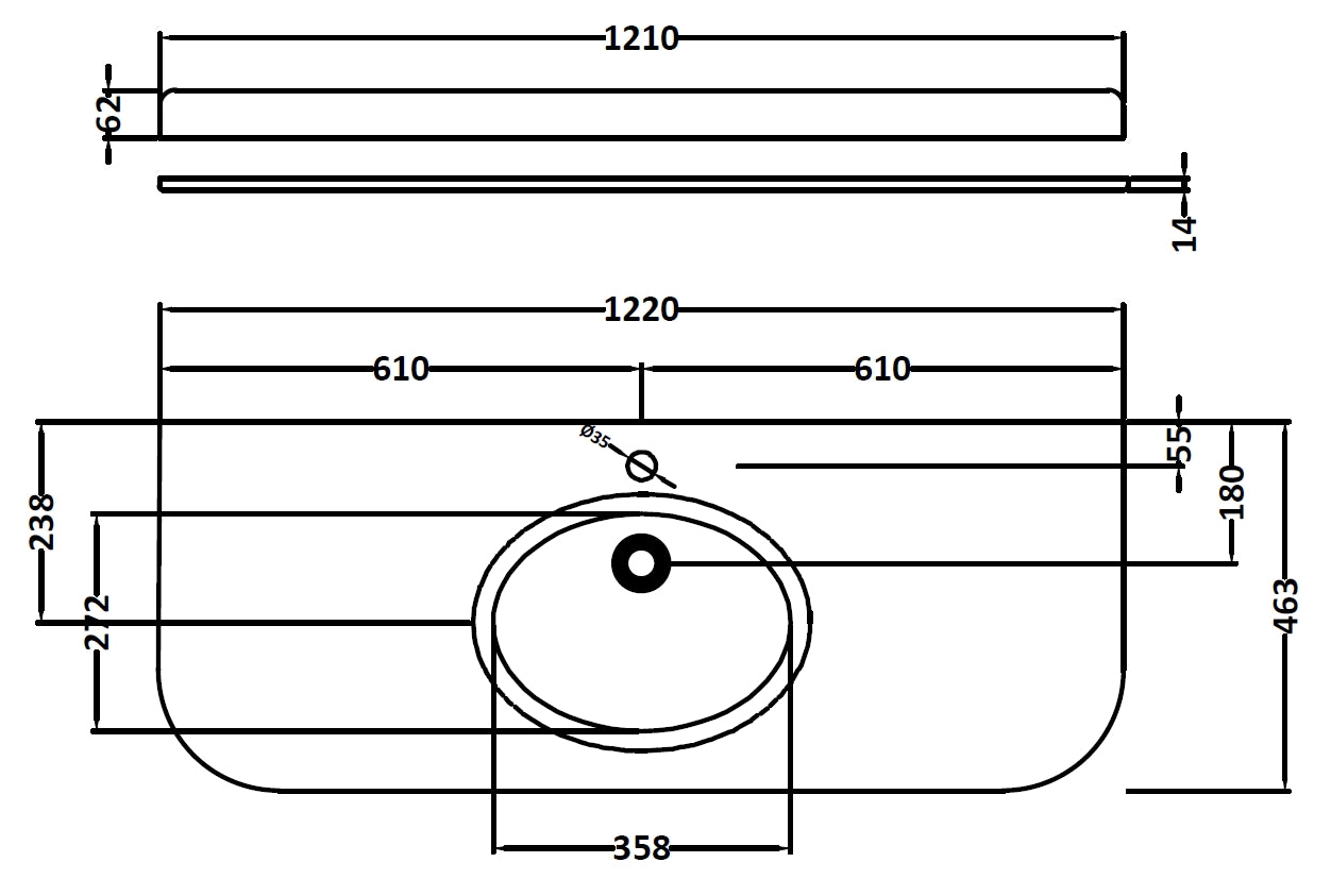 Image for Bayswater Black 1200mm Single Bowl 1 Tap Hole Curved