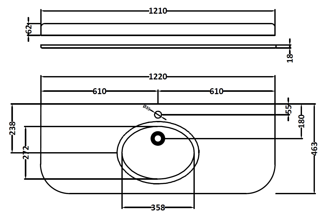 Image for Bayswater White 1200mm Single Bowl 1 Tap Hole Curved