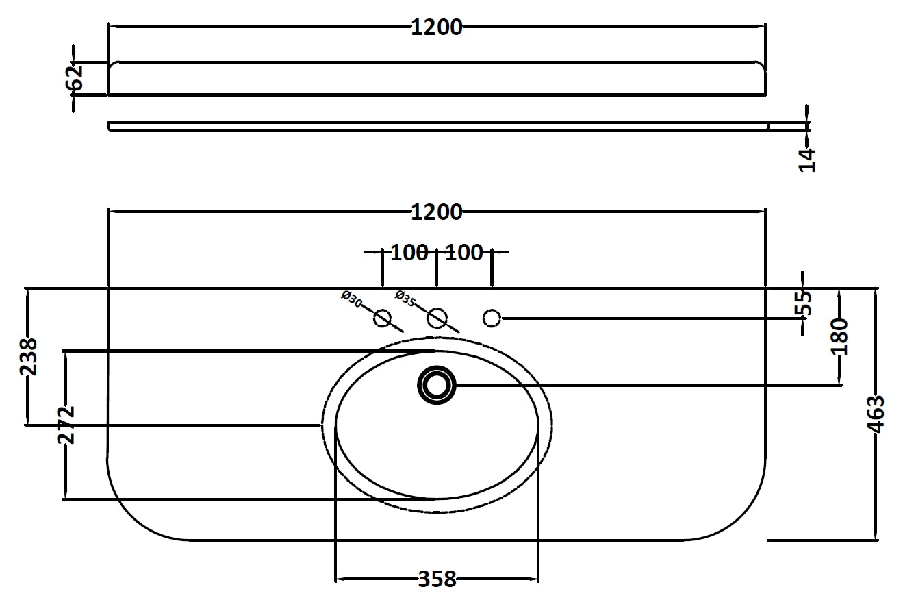 Image for Bayswater Black 1200mm Single Bowl 3 Tap Hole Curved