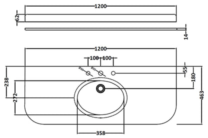 Image for Bayswater Black 1200mm Single Bowl 3 Tap Hole Curved