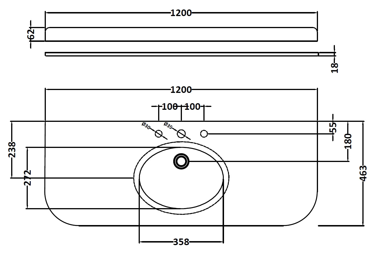 Image for Bayswater White 1200mm Single Bowl 3 Tap Hole Curved