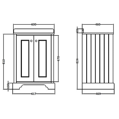 Bayswater Pointing White 600mm 2 Door Basin Cabinet