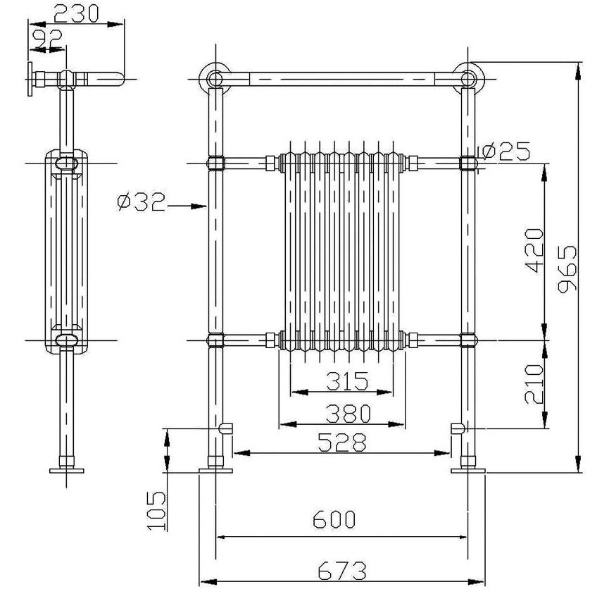 Image for Bayswater Clifford Towel Rail/Radiator 965mm x 673mm x 230mm