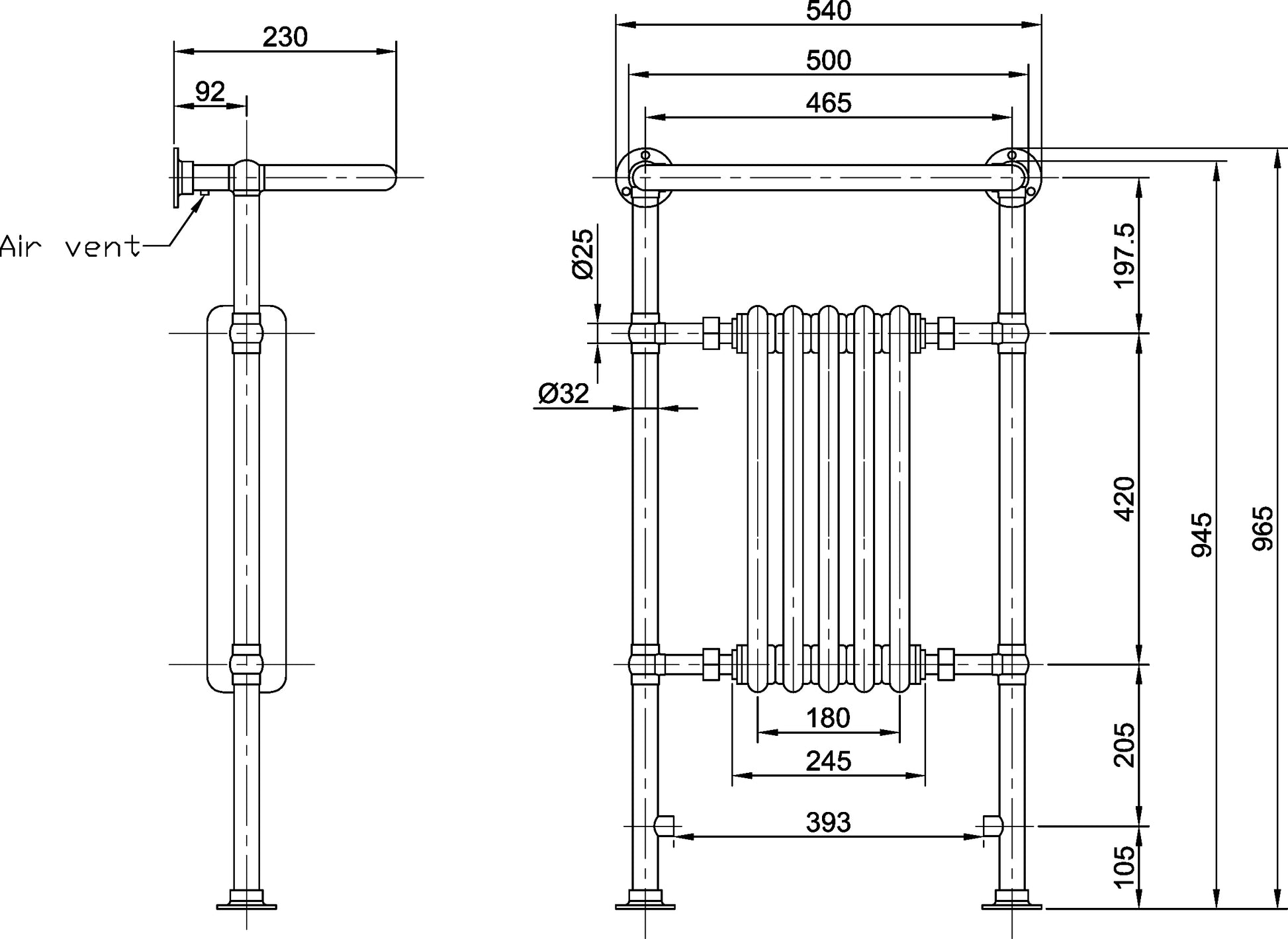 Image for Bayswater Clifford Towel Rail/Radiator 965mm x 540mm x 230mm